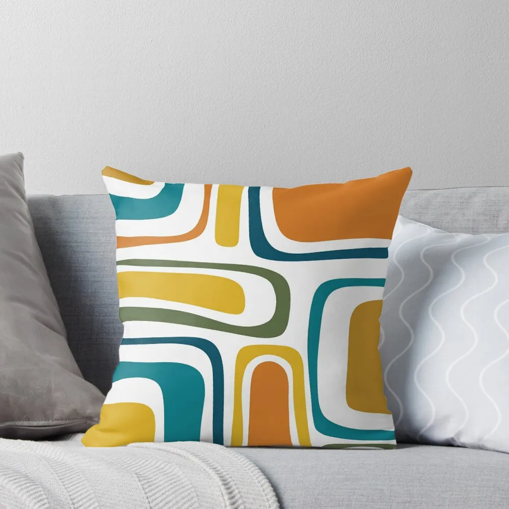 

Palm Springs Retro Midcentury Modern Abstract Pattern in Moroccan Teal, Mustard, Orange, Olive and White Throw Pillow
