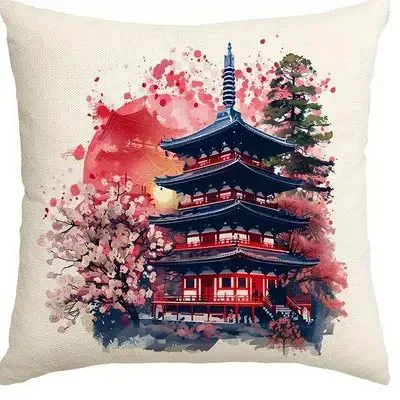 Pillow cover 45x45 Pillow cover luxury Japanese pagodas cherry blossoms sun pattern sofa bedroom car cover