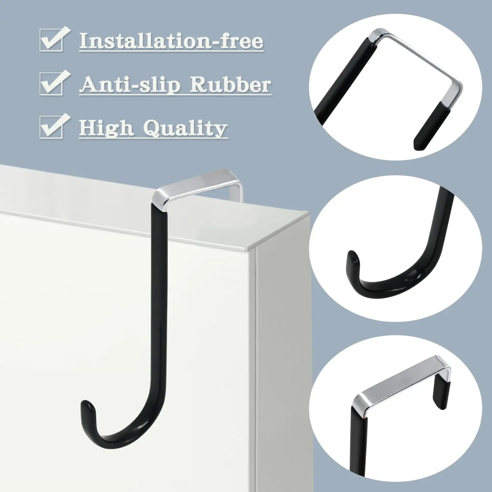 Tür-Aufhänger-Haken mit Gummi-Organizer-Haken für Wohnzimmer, Badezimmer, Schlafzimmer, Küche zum Aufhängen von Kleidung, Handtüchern, Hüten, Mänteln – Detail 7