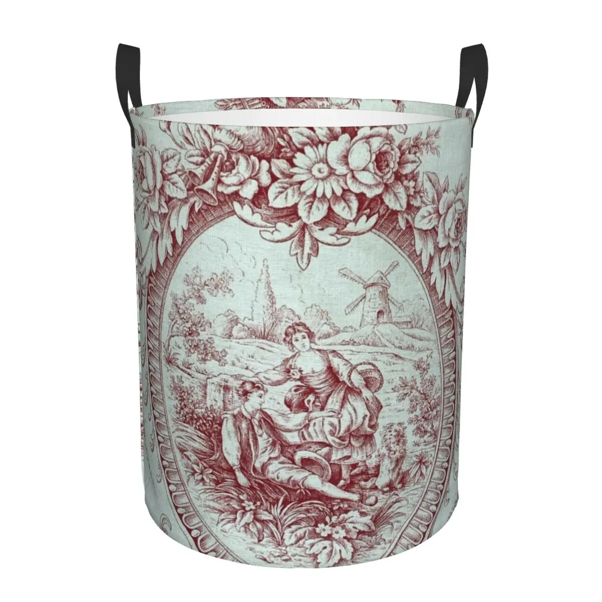 custom Vintage French Romantic Toile De Jouy Laundry Basket Collapsible Clothes Hamper for Nursery Kids Toys Storage Bin