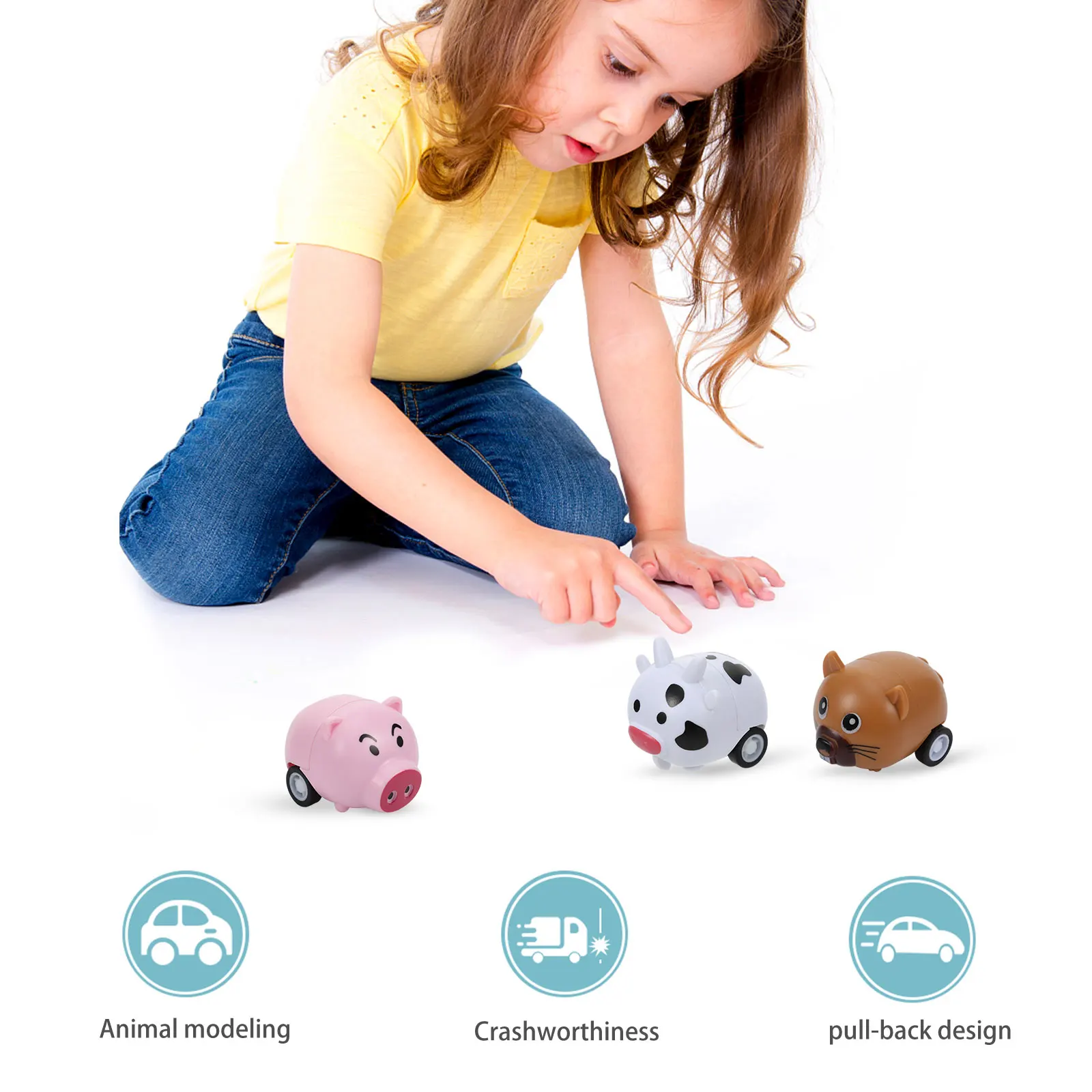 

12pcs Mini Animal Pull Back Cars Kids Premium Plastic Educational No Needed Preschool Learning Vehicle For Toddlers