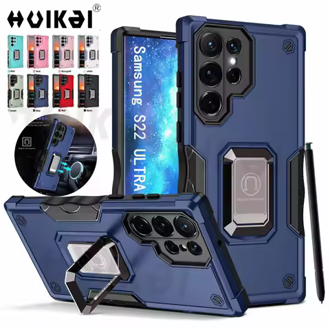 HUIKAI Military Anti-Scratch Holder for Samsung S23 Ultra S22 Ultra S21 S20 FE A54 A73 A14 A23 A22 A33 Protection Stand Cover