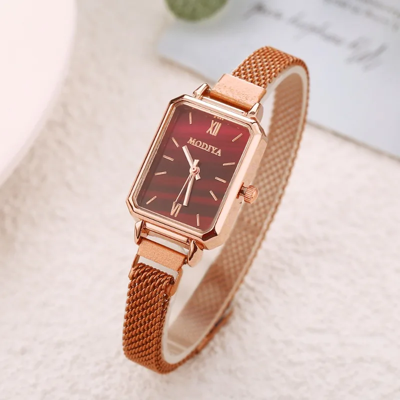 2024 Women Watches Fashion Square Ladies Quartz Watch Magnetic Strap Green Dial Simple Rose Gold Mesh Luxury Women Watches