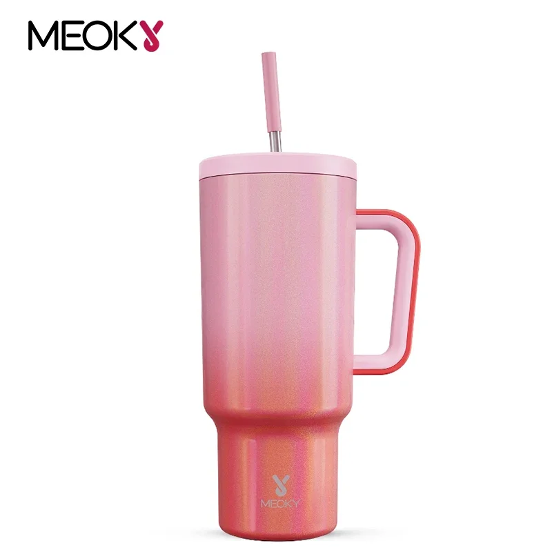 

Meoky 40oz Tumbler with Handle Straw Lids Insulated Thermal Coffee Cup Gradient Stainless Steel Travel Fashion Vacuum Car Mug