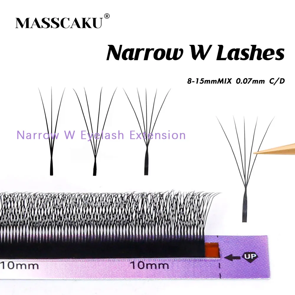 MASSCAKU Factory Wholesale C D Curl Synthetic Hair W Style Lashes 3D Effect Hand-woven W Shape Premade Volume Fans Lash in Stock