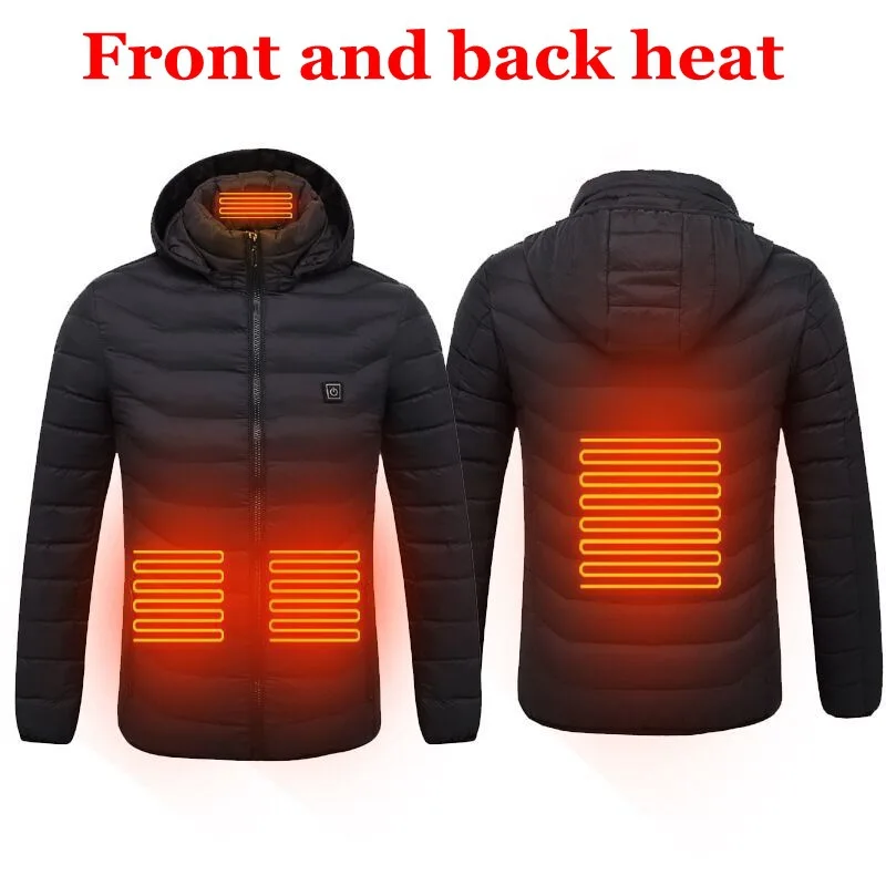 VOLALO 2024 NWE Men Winter Warm USB Heating Jackets Smart Thermostat Pure Color Hooded Heated Clothing Waterproof Warm Jackets