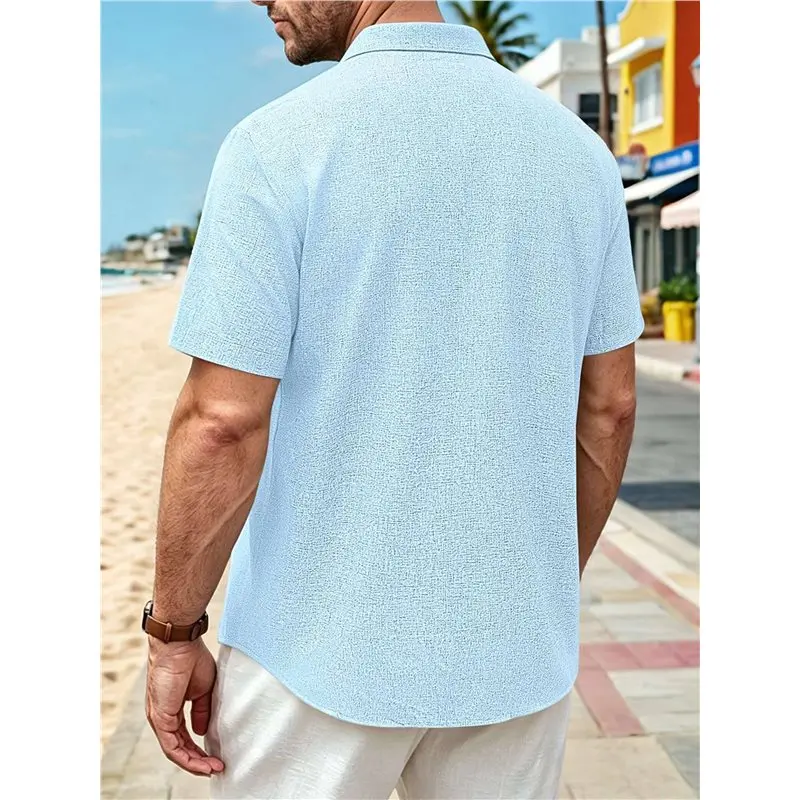 NEW-Mens Shirt Short Sleeve Button Down Shirt Casual Summer Beach Vacation Wedding Linen Shirts