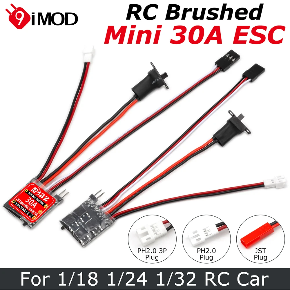 9IMOD RC Brushed ESC 30A  Speed Controller for 1/18 1/24 1/32 RC Car Boat 030 050 180 Motor