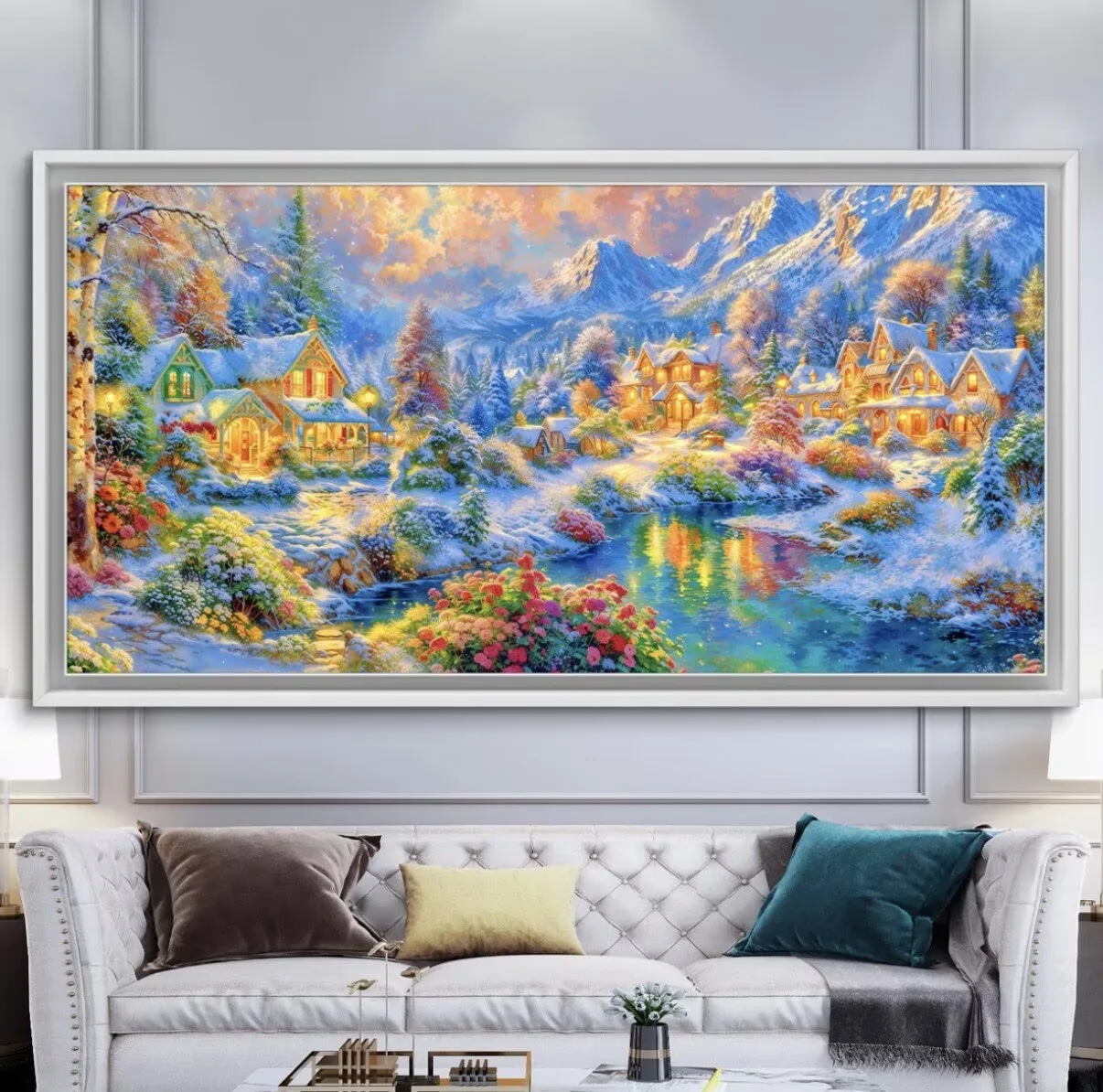 

9CT 14ct Snow Forest Printed Kit Cross Stitch Embroidery DIY Needlework Home Decor Crafts With Needles Threads 93 Colors