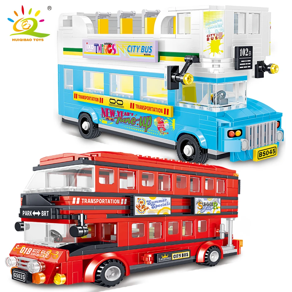 

HUIQIBAO Double Decker Sightseeing Bus Building Blocks City Street Car Truck Bricks Construction Toy For Children Friends Gift