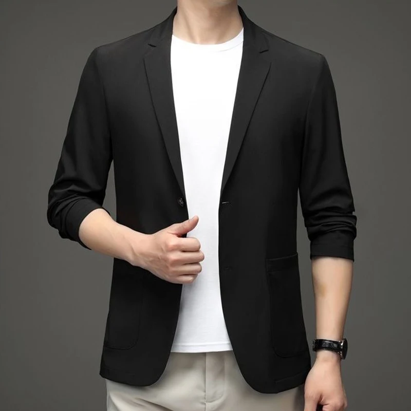 Autumn Men Simple Black Suit Jacket Versatile Business Casual Blazer Formal Daily Wear Outer Coat For Male