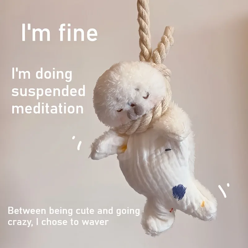 Creative Hanging Rope Bean Bag Seal Squeeze Toy Soothing Animal Stuffed Doll Squishy Toy for Girls Cute Woven Bag Fidget Toy