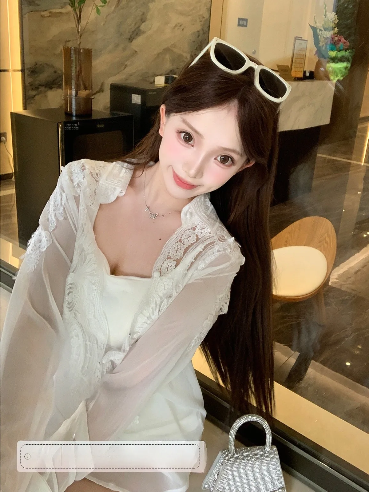 

Ice Has Come Handmade Embroidery See-tough Chiffon Long Sve Sunscreen Top French Sle Loose Fit Polyester Fiber irt