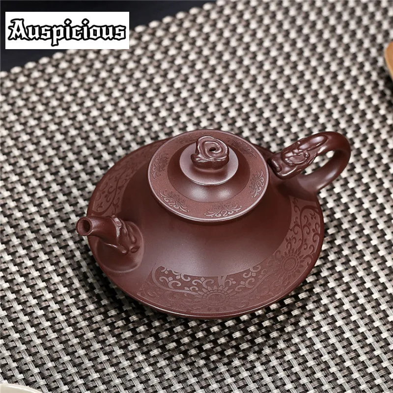 

280 мл Роскошные чайники из фиолетовой глины Исин, ручная работа, вырезанная облачная плита, горшок из сырой руды, грязевой чайник, чайный сервиз Zisha, чайная церемония по индивидуальному заказу