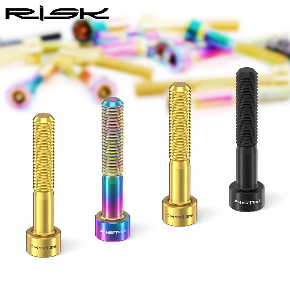 RISK Titanium Bolts M6 x 30 35 40 50mm Allen Key MTB Road Bike Taper Head Screw Bicycle Headset Cap Fixing Bolts Rainbow Gold