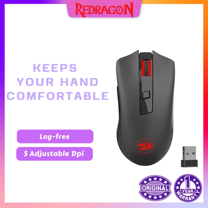 

Redragon M652 Gaming Mouse USB Receiver Wireless Mouse Protable Optical Mice 2.4G 5 Adjustable DPI Levels 6 Buttons for LOL