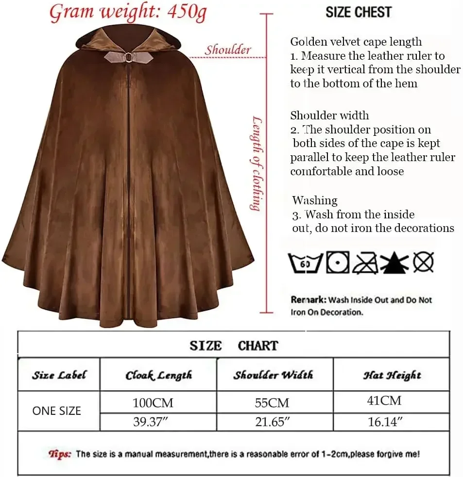 Joukavor Velvet Hooded Cloak Medieval Renaissance Cape with Hood for Men Women Halloween Costume - view 4