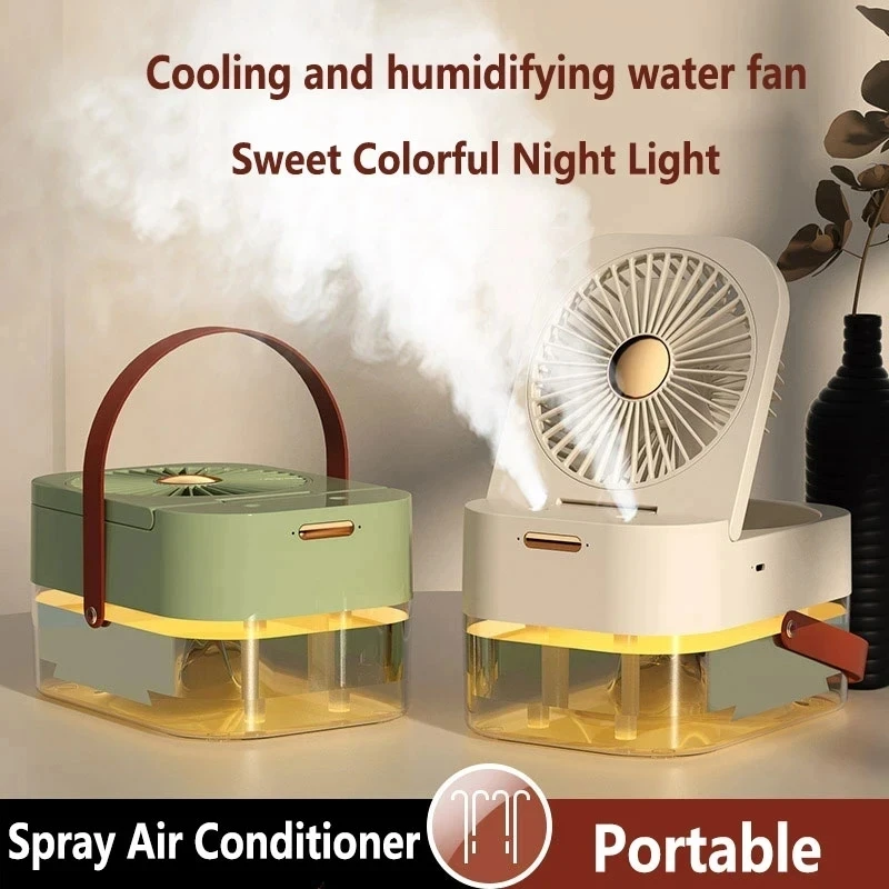 

New humidifier spray fan portable fan air cooler air humidifier USB charging fan desktop fan summer home with night light