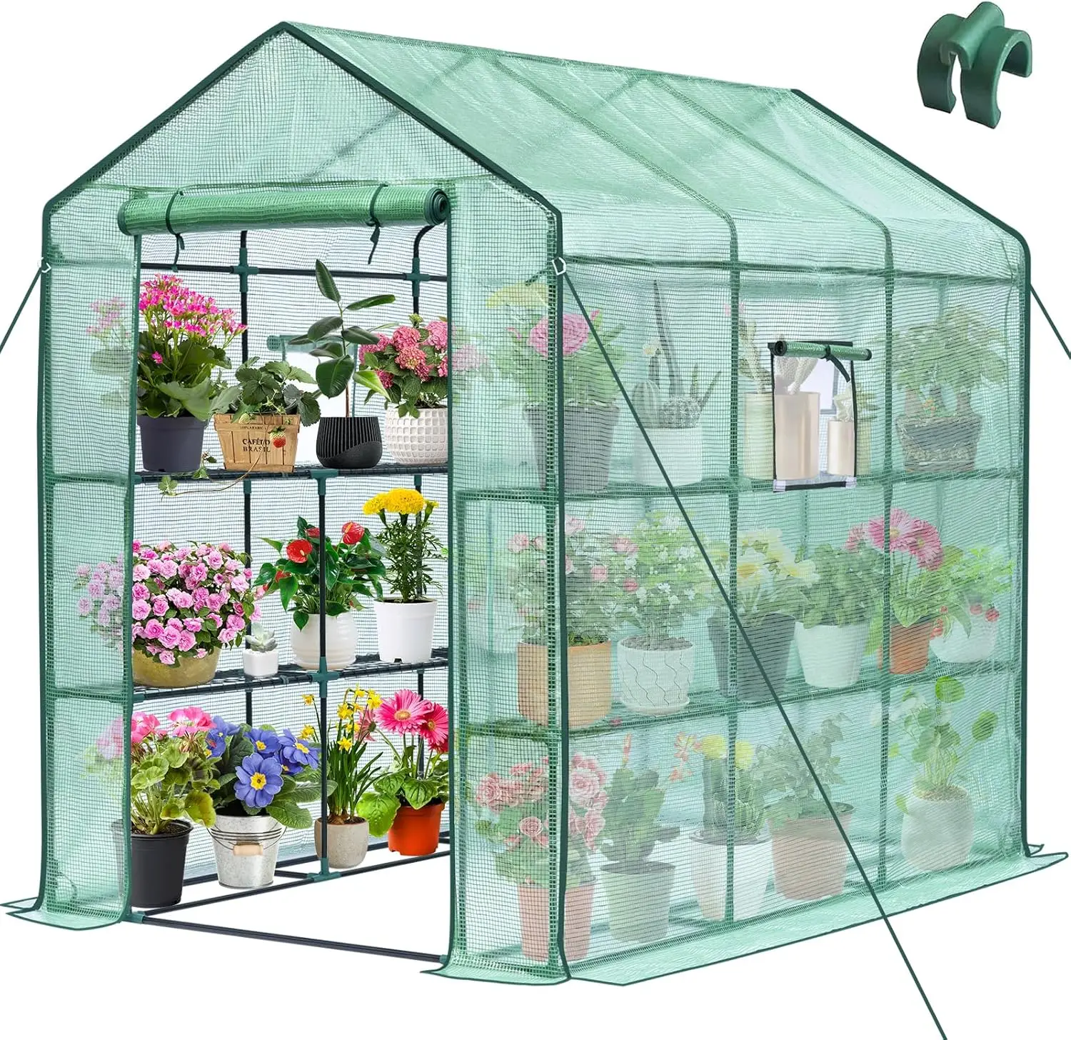 Greenhouse, 56 x 85 x 75'' Greenhouses for Outdoors, Portable Greenhouse Kit with Mesh Side Windows, PE Cover, 8 Shelve