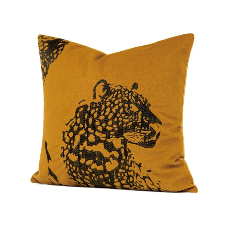 Yellow Pillows Black Leopard Embroidery Cushion Case Luxury Velvet Decorative Pillow Cover For Sofa Chair Home Decorations