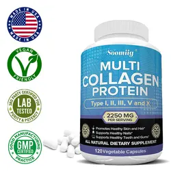 Multi-Collagen Capsules for Women & Men - Hydrolyzed Types I II III V X for Skin, Hair, Nails, Bones, Joints, Nutrition &Protein