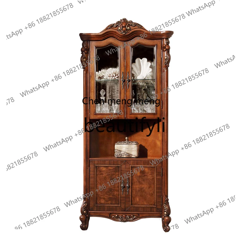 

All solid wood, European-style engraving, corner wine cabinet double-door decorative cabinet H