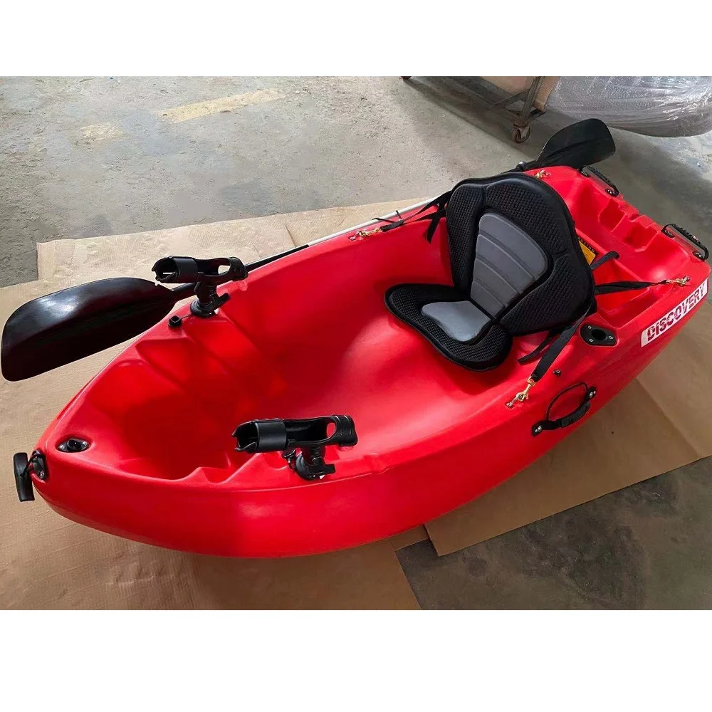 Kayak en plastique avec pagaie, 2m, siège simple, petit bateau de pêche, canoë à rames, peut installer un moteur