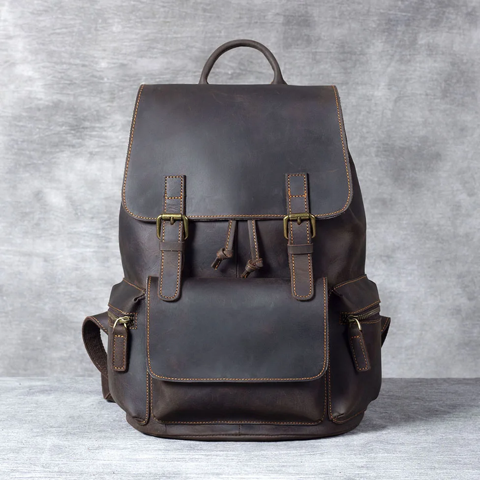 S.WORKER Vintage Echtleder-Rucksack Laptop-Tasche Lässiger Crazy-Horse-Leder-Schulrucksack – Detail 7