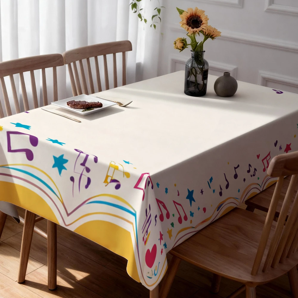 Multicolored pattern tablecloth with festival music theme, suitable for restaurants kitchens, party and celebration occasionsxzj