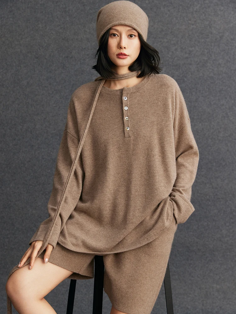 

TLOML Новый женский свитер из 100% кашемира, осень-зима, базовый свободный пуловер с круглым вырезом, кашемировый трикотаж, простые повседневные удобные топы для ленивых