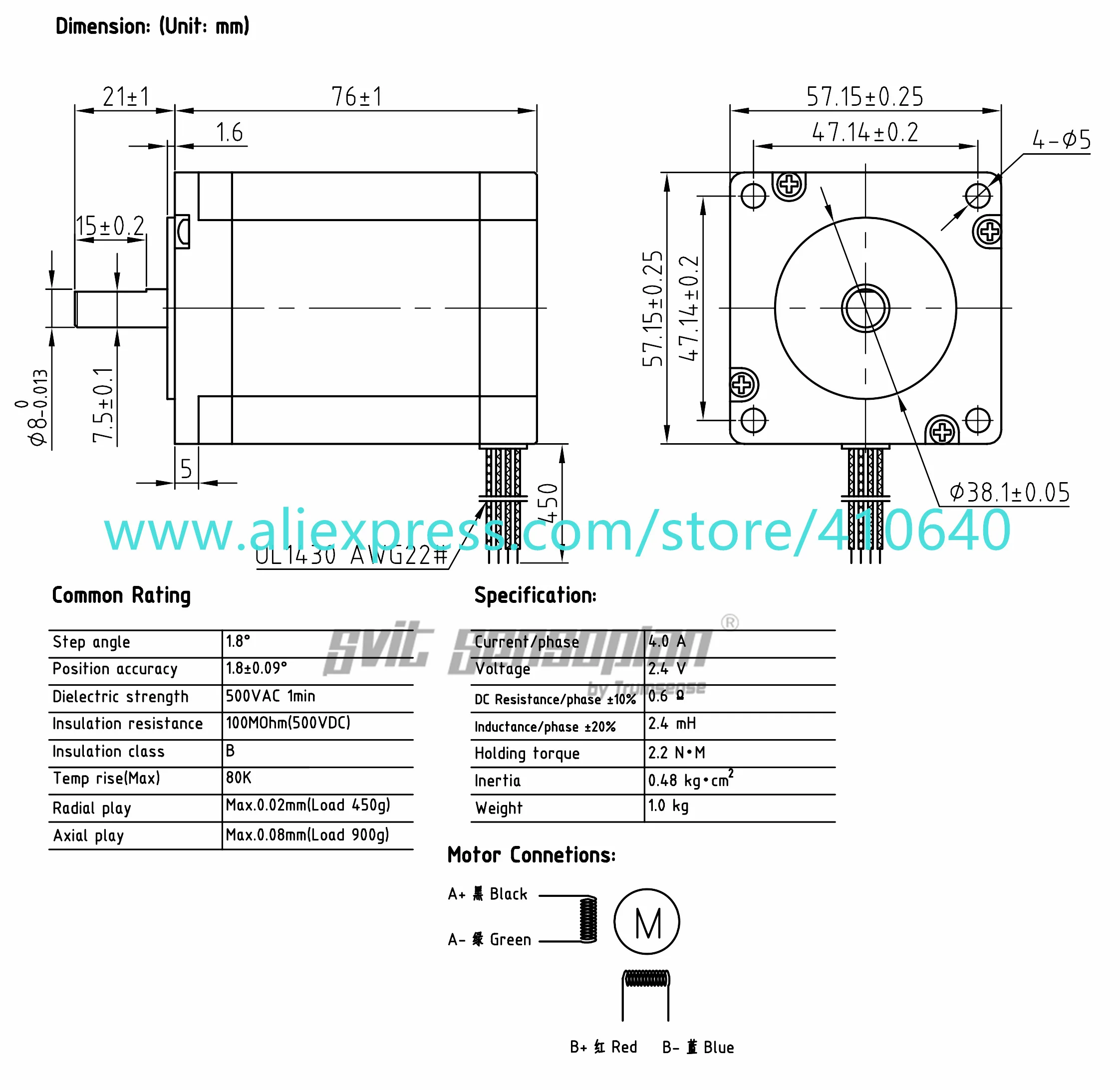 Genuine Leadshine 57CM21X NEMA 23 Stepper Motor  4 A 2.1 N.m Holding Torque 76 mm Length 1.8 Degree for Laser Marking Machine