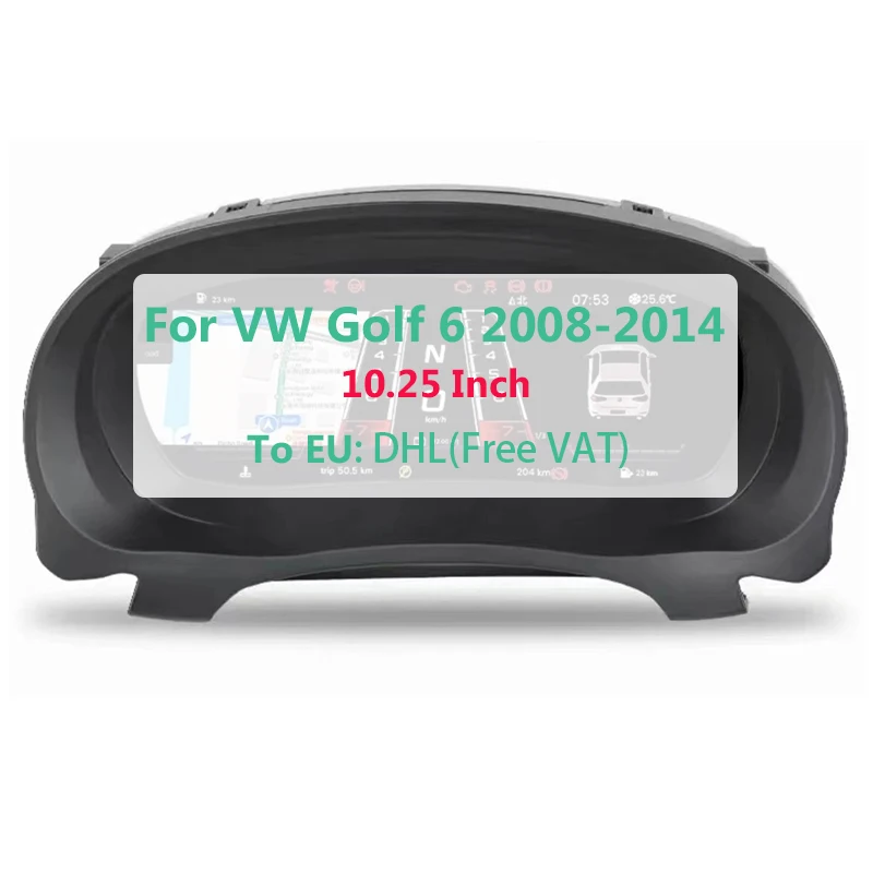

10.25" Upgrade Central Control Interior Dashboard Digital Instrument Cluster CockPit Speedometer for Golf 6 2008-2014