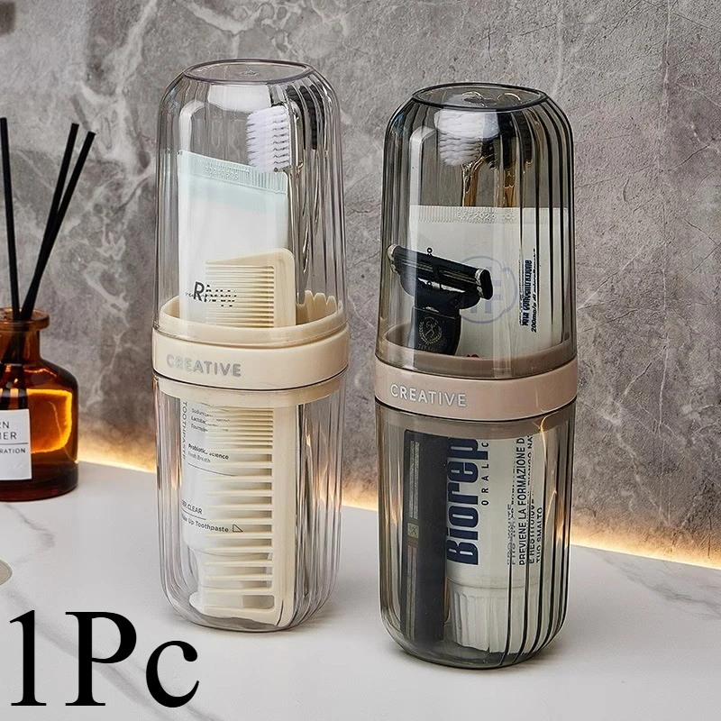 1Pc Travel Mouthwash Cup Transparent Sealed Toiletries Storage Box Portable Toothbrush Cup For Business Trips