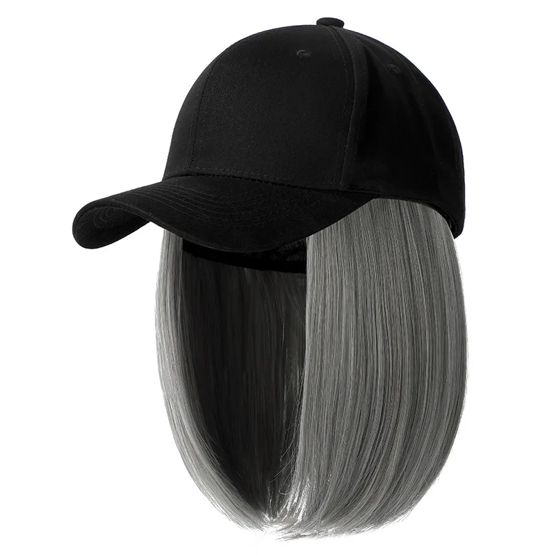 Hair Extensions Fashion Detachable Wig Hat Set Short Straight Bobo Synthetic Wigs Baseball Bucket Cap For Women