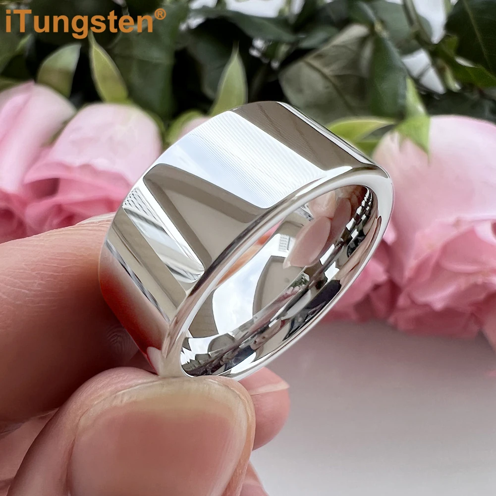 iTungsten 10mm Dropshipping Large Men Ring Shiny Tungsten Wedding Band Fashion Jewelry Pipe Cut Polished Comfort Fit