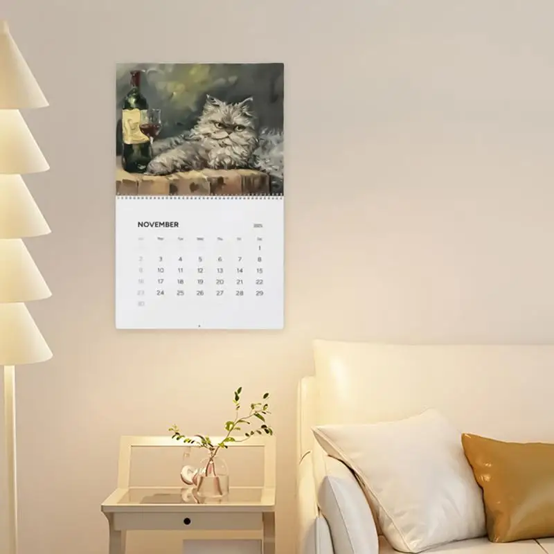 Calendrier vertical suspendu pour chat bizarre, calendriers muraux, calendrier mensuel, calendrier familial de 12 mois, évaluation de la licence pour les amis