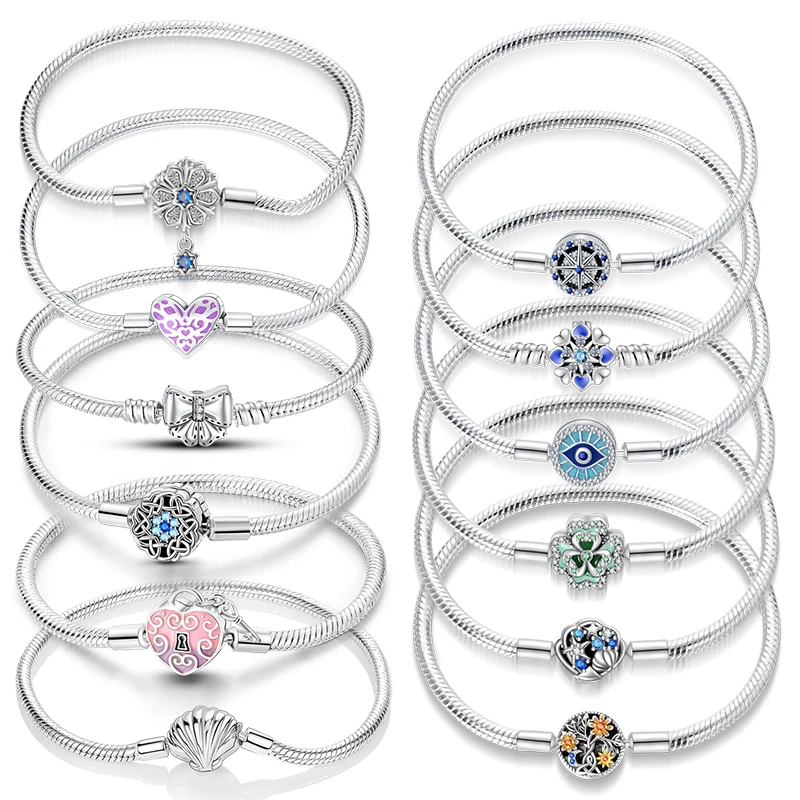 2024 Nuovo in argento sterling 925 perline di fascino braccialetti a catena del serpente adatto alle donne pendenti originali da 3 mm gioielli con perline regali fai da te di lusso