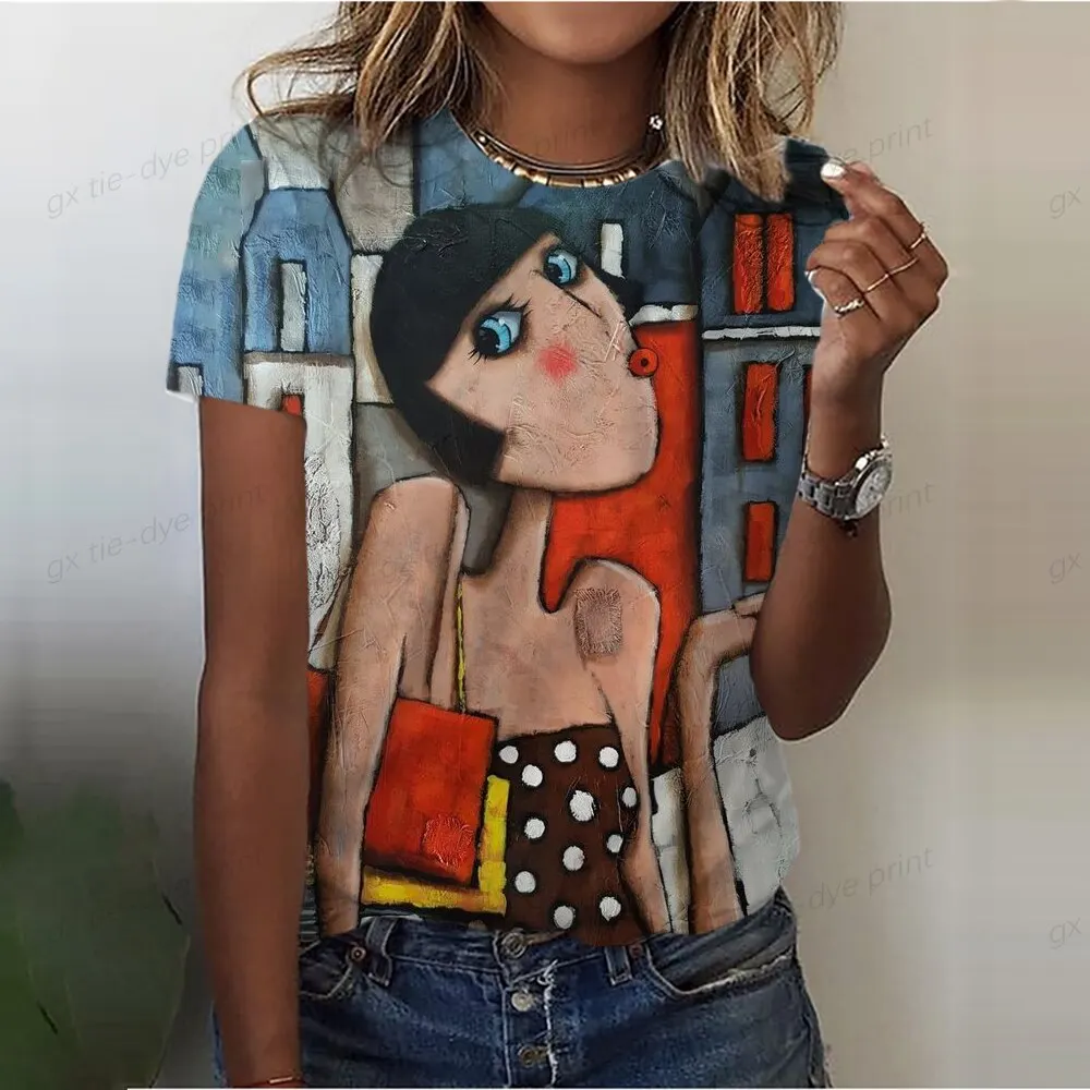 

Летние женские футболки для девочек с милым принтом и коротким рукавом в стиле Харадзюку, модные рубашки с круглым вырезом, женские красочные красивые рубашки, футболки