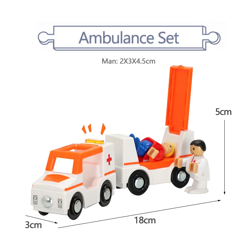 Nueva caja de regalo de coche de juguete magnético con sonido y luz, juego de vagón de ferrocarril de ambulancia, pista de madera, tren para niños, juguete para regalo W06