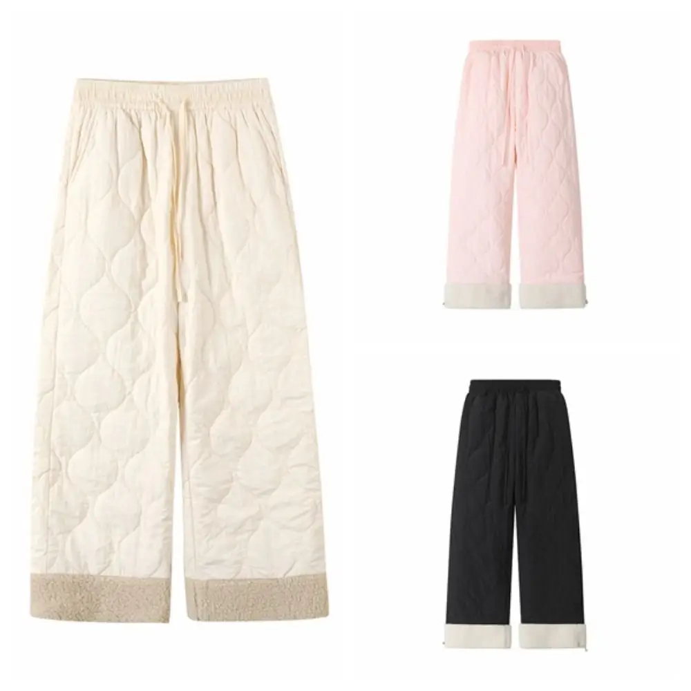 موضة واسعة الساق سميكة الفانيلا السراويل بسيطة عالية الخصر فضفاض مستقيم بنطلون الشتاء السببية مصدات الرياح سراويل قطنية النساء