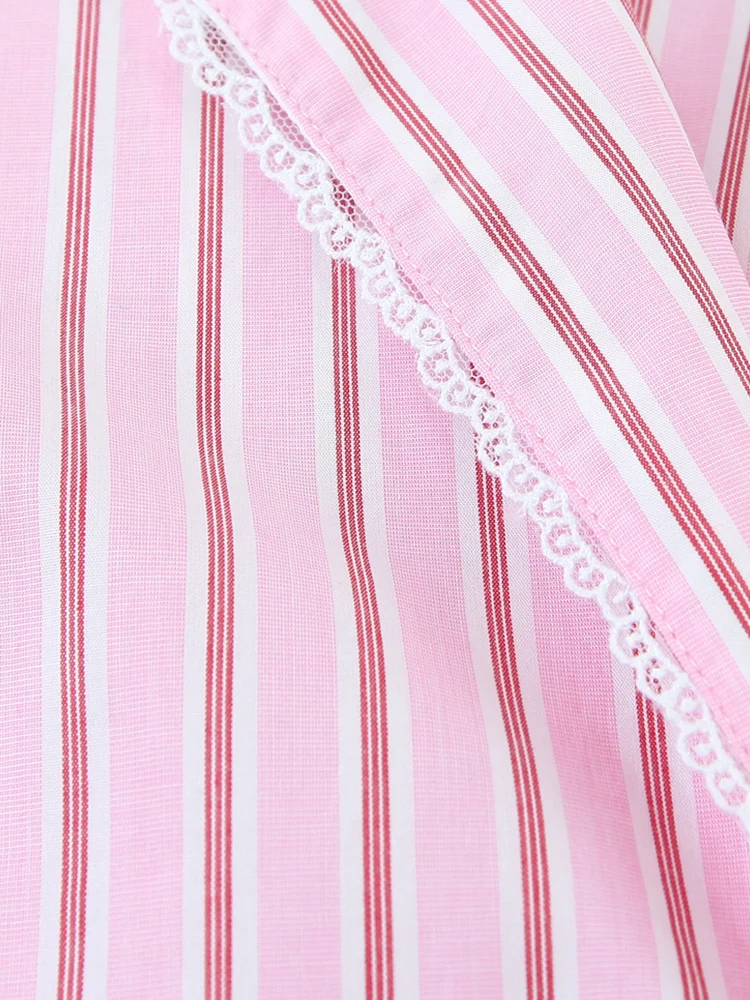 KUCLUT Damesmode met zak Roze gestreepte blouse met enkele rij knopen Vintage revershals met lange mouwen Vrouwelijke chique damesoverhemden