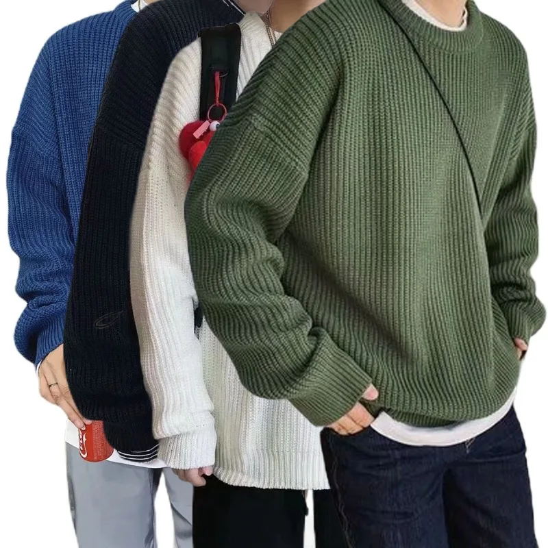 Европейский универсальный вязаный свитер больших размеров с длинными рукавами, мужская и женская 14-цветная однотонная внутренняя куртка, базовая рубашка