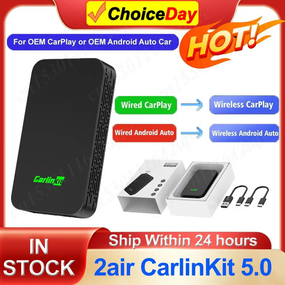 

Carlinkit 5.0 2air Wireless CarPlay Android Auto Wireless Box 2in 1 AI Box Adapter 2.4G & 5.8Ghz WiFi BT Auto Connect Plug&Play