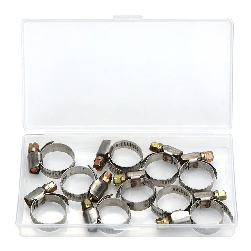 10pcs Stainless Steel Pipe Clamps Adjustable Drive Hose Clamp Binders Set Fuel Line Worm Size Clip Hoop 25-40mm 16-25mm 10-16mm