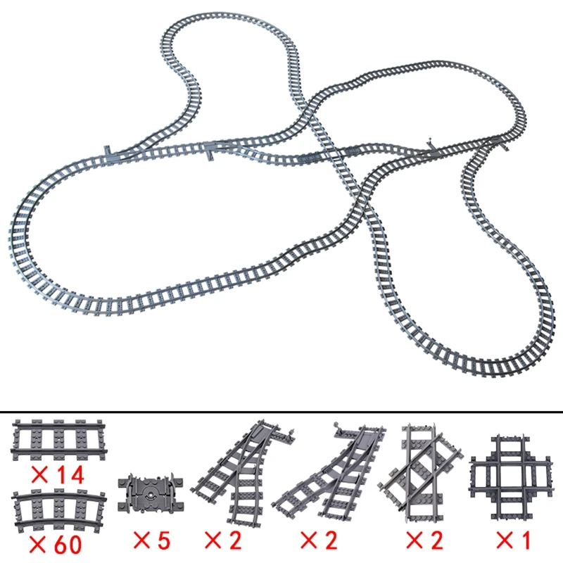

MOC Creative Expert Ideas City Train 86pcs Tracks Single Slip Switch Crossings Rails Bricks Building Blocks DIY Toys gifts