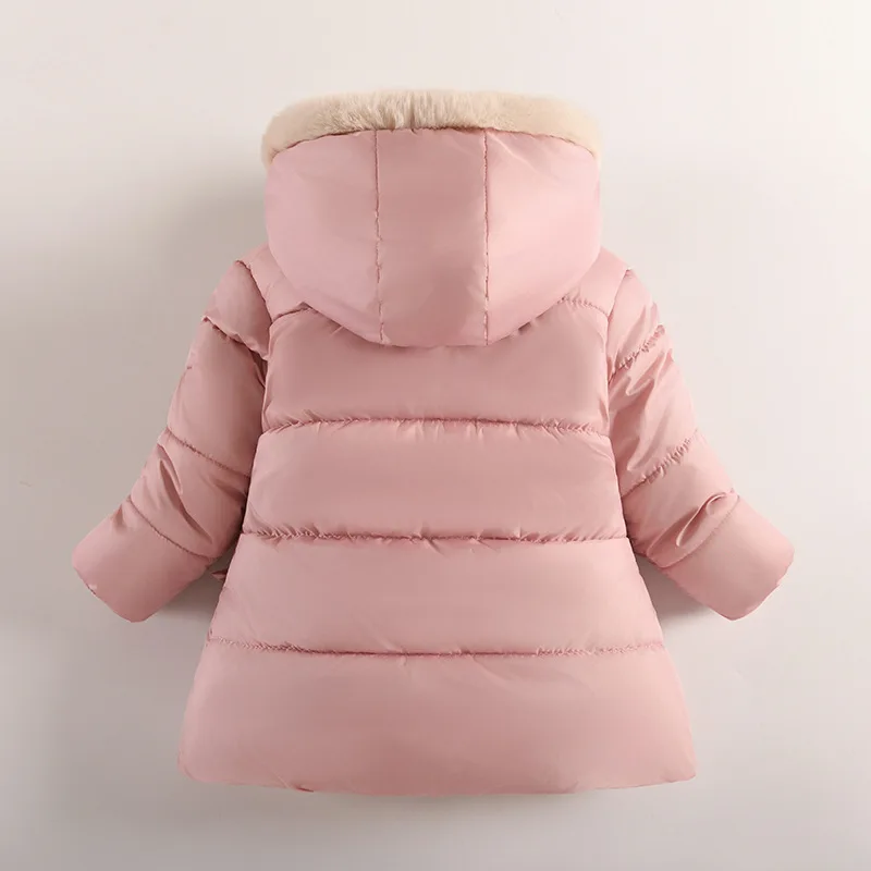 جديد الشتاء الفتيات سترة لطيف الحلوى الفراء طوق الدفء الفتيات الأميرة معطف مقنعين سستة الطفل ملابس خارجية 1-4 سنوات الاطفال الملابس