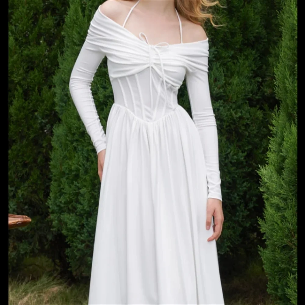 

2024 A Line Off The Shoulder Prom Dress Elegant Chiffon Sleeveless Tea-Length Formal Party Evening Gown