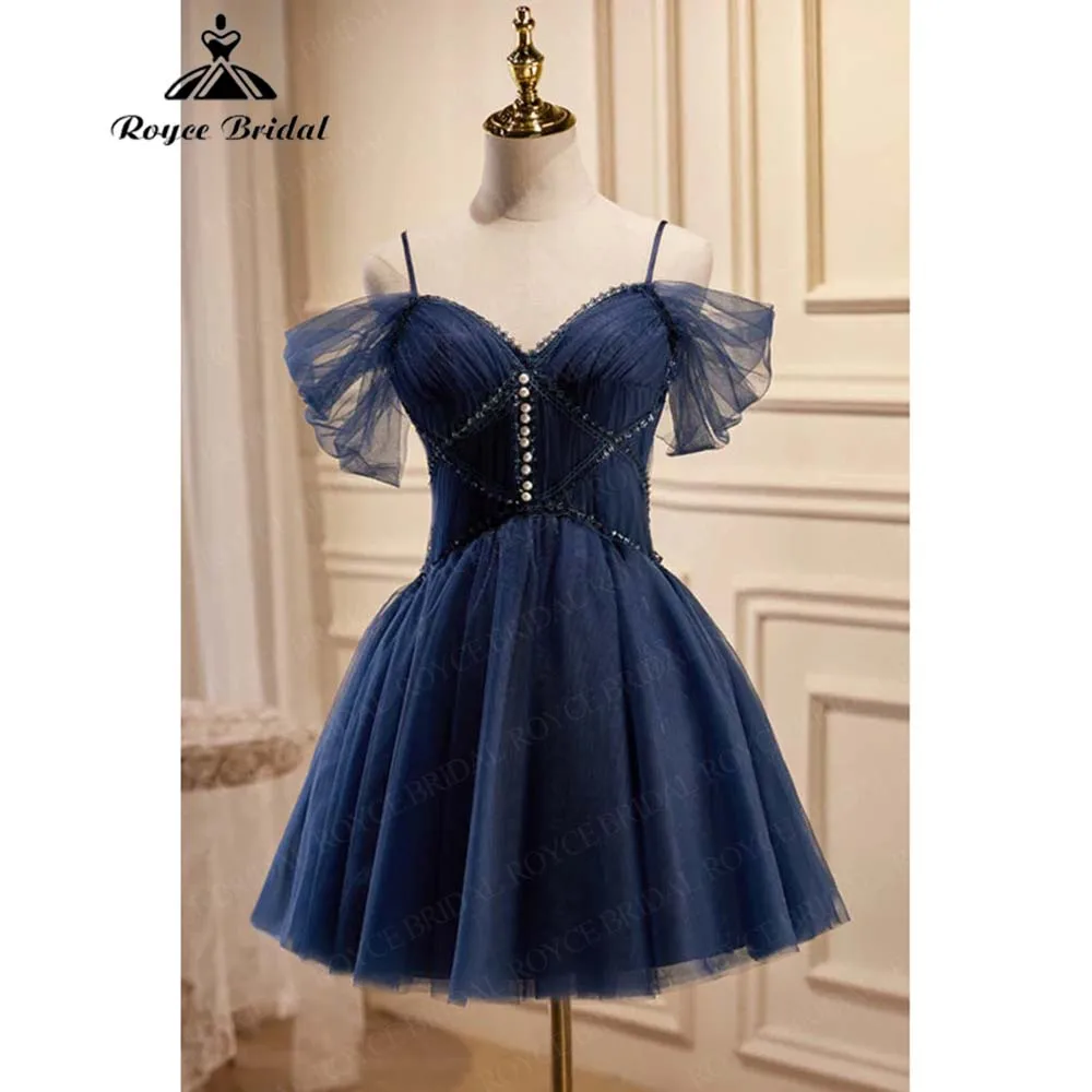 

Spaghetti Straps Off-The-Shoulder Short Homecoming Dresses Pearl Lace Appliques Birthday Dress Vestidos De Gala Customized