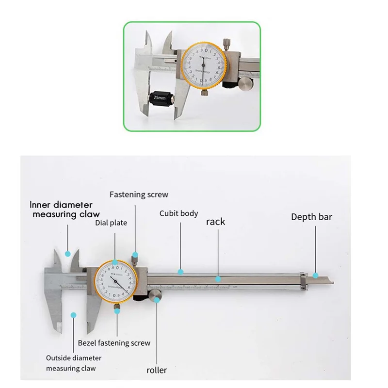 

1 PCS Double Way Shock Proof Dial Calipers 150Height Diameter Measurement Vernier Calipers 0.02Mm High Precision