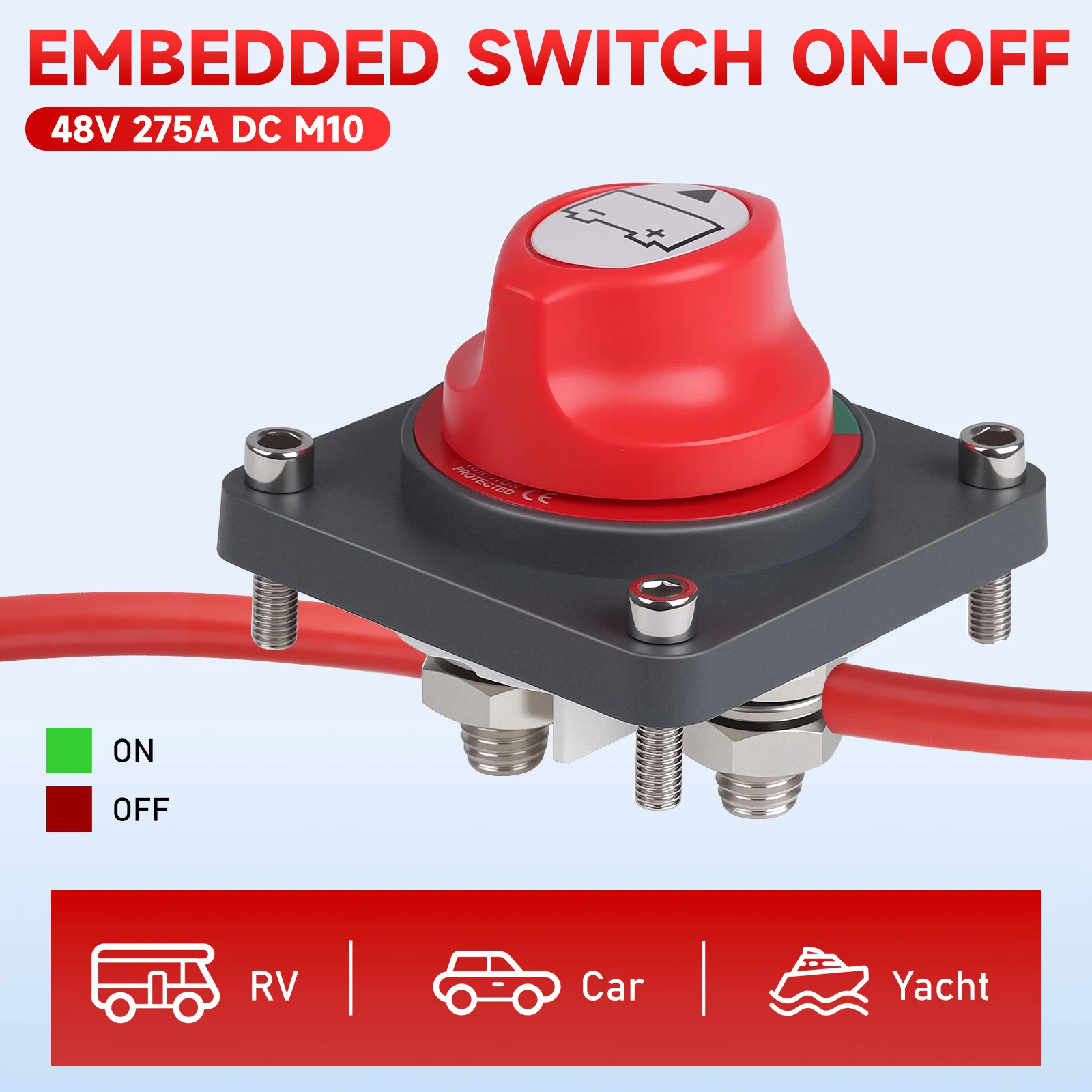 

Brand New 12V-48V DC 275A Battery Power Cut Master Switch ON/OFF Disconnect Isolator Switch M10 M8 Stud For Car Vehicle RV Boat